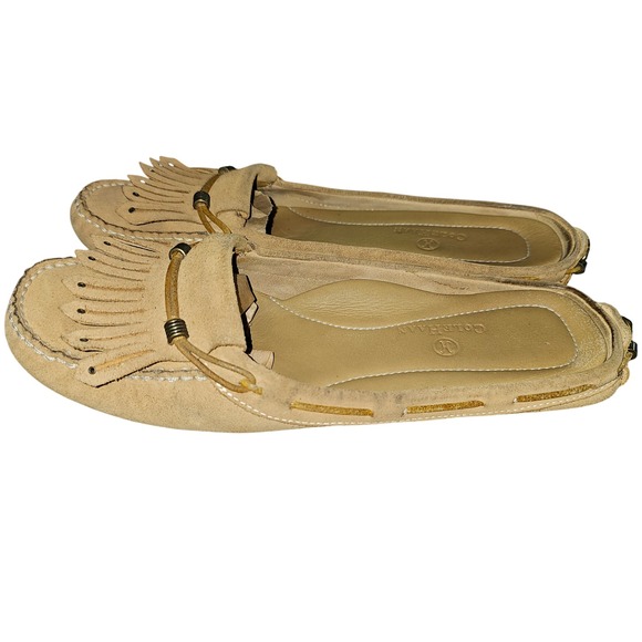 Cole Haan Tan Suede Leather Loafer Moccasin Fringe Slip On Shoes Women's Size 10 - Picture 1 of 8